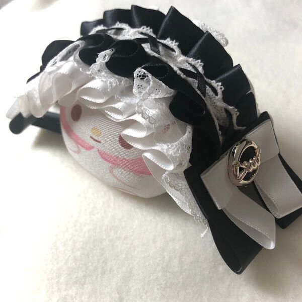 ぬいぐるみ用ヘッドドレス にじぱぺ おまんじゅう もちマス もちころ 10cmぬい ぬい服 推し活 黒 白 地雷系 あみあげリボン