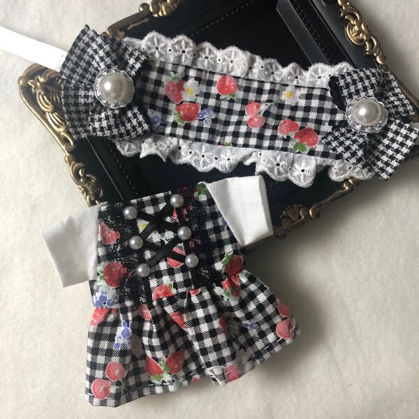 ぬいぐるみ用ヘッドドレス ともぬい あんスタ 16cmぬい ぬい服 推し活 オタ活 ぬい 2点セット 黒 地雷系 ワンピース