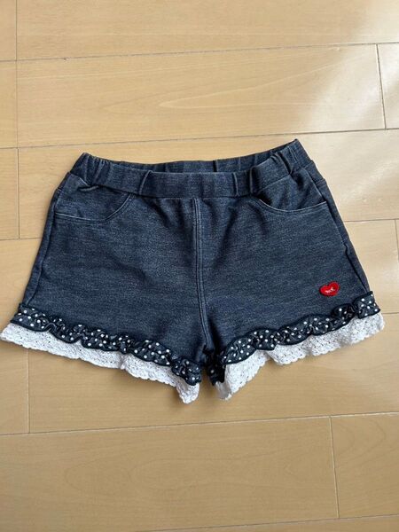 ミキハウス デニム調 リボンショートパンツ レース 裾 フリル 110