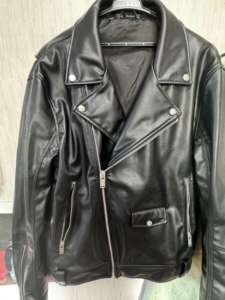 ZARA フェイクレザージャケット ライダース ダブル 黒 ブラック