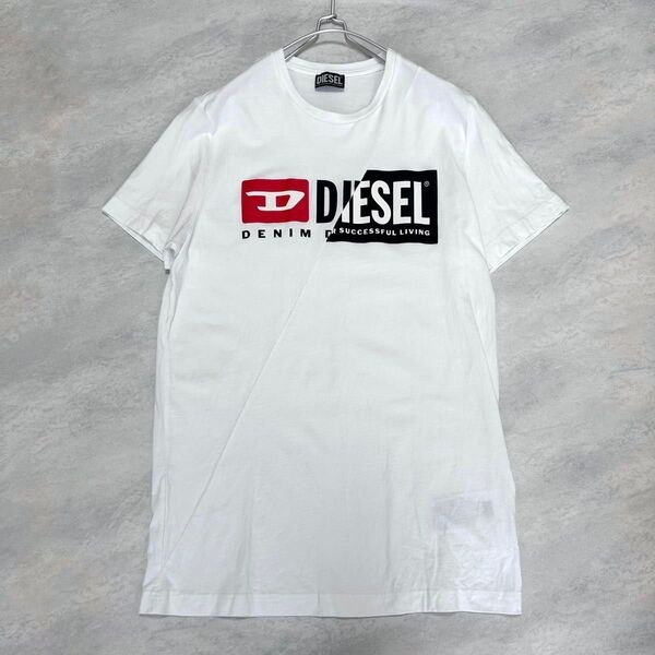 【美品】 DIESEL ディーゼル XLサイズ 半袖カットソー Dロゴ 再構築風デザイン