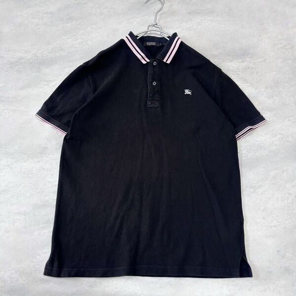 バーバリー ブラックレーベル ポロシャツ Lサイズ 黒×ピンク BURBERRY BLACK LABEL