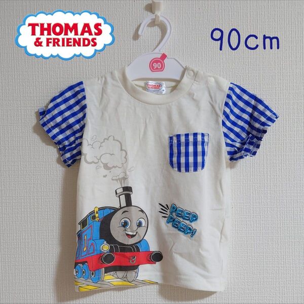 【良品】機関車トーマス 切替Tシャツ 90cm ブルー