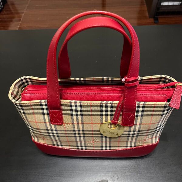 Burberry ハンドバッグ ノバチェック レッド レザー