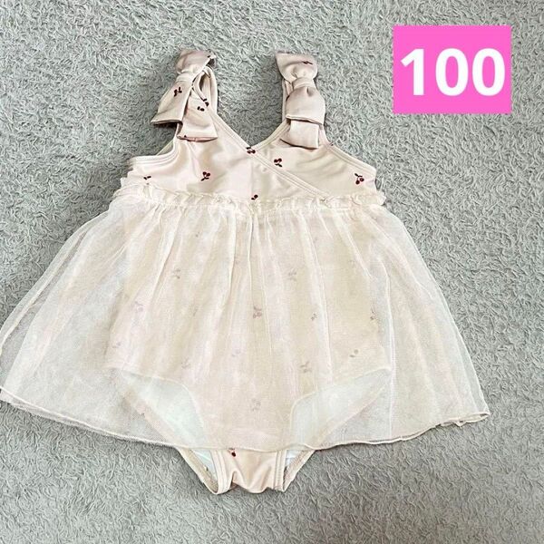 100cm 水着 アプレレクール さくらんぼ柄 淡色 キッズ