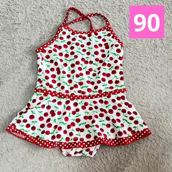 90cm 水着 さくらんぼ柄 女の子 スイムウェア ワンピース水着