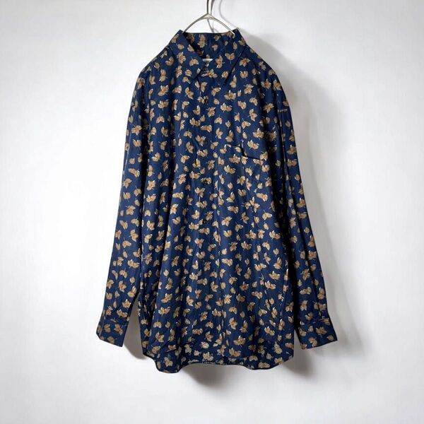 古着 長袖シャツ 柄シャツ カジュアルシャツ 総柄 葉柄 ヴィンテージ レトロ
