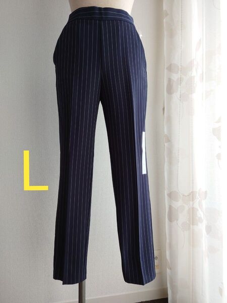 新品タグ付き GU 2WAY ストレッチ テーパードパンツ(ストライプ)Lサイズ
