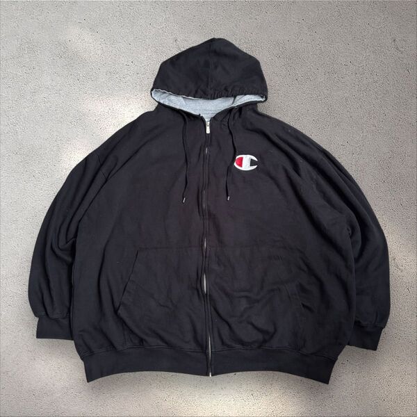 Champion チャンピオン ビッグシルエット 裏起毛 ジップパーカー ブラック 4XL 刺繍ロゴ ビッグサイズ ゆるだぼ