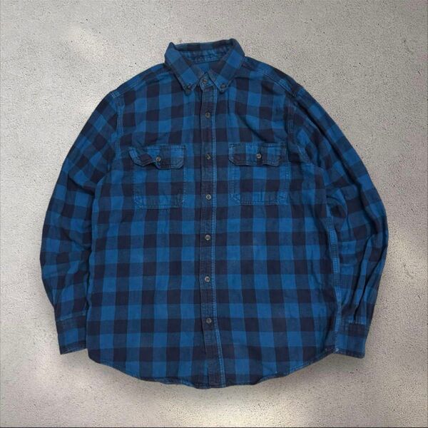 Faded Glory 古着 ネルシャツ ブルー チェックシャツ バッファローチェック 長袖シャツ ワーク アメカジ ストリート