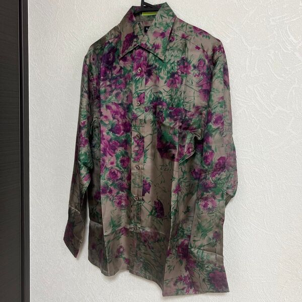 美品 Paulsmith シルク100% 花柄長袖シャツ メンズ M水彩画 アートデザイン 日本製