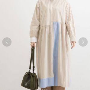 POU DOU DOU クレイジーパッチシャツワンピース 長袖ワンピース ロング丈 ベージュ