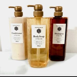 【未使用】POLAシャワーブレイク本体ボトル900ml・シャンプー・コンディショナー・ボディソープ 中身入り