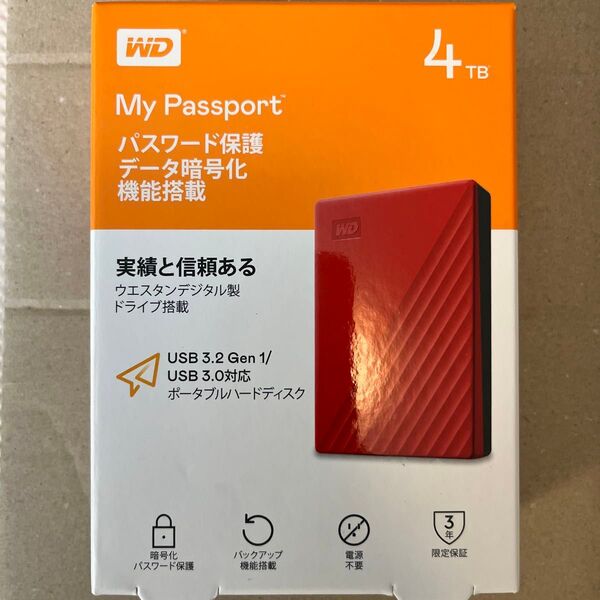 新品、未使用★WDBPKJ0040BRD-JESN 、4TB レッド、パスワード保護、データ暗号化機能搭載、ウエスタンデジタル
