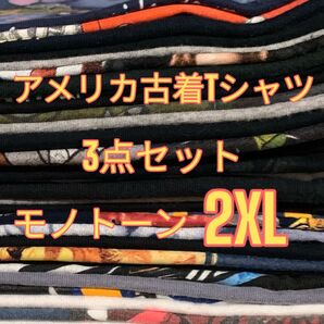 【US古着おまかせ3点セット】モノトーン 2XL size Tシャツ 半袖 まとめ売り セット売り オーバーサイズ 大きいサイズ