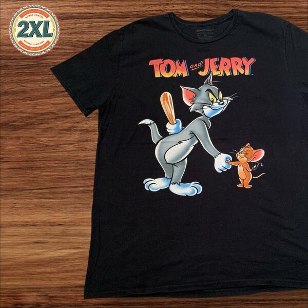 【US古着】トムとジェリー ブラック 2XL アニメ キャラクター アニマル Tシャツ 半袖 プリント メンズ レディース