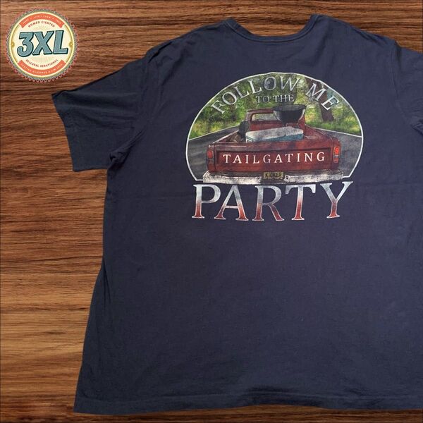【US古着】ネイビー 3XL クルマ キャンプ BBQ Tシャツ 半袖 バックプリント メンズ レディース