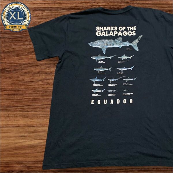 【US古着】ネイビー XL アニマル サメ カメ 図鑑 Tシャツ 半袖 バックプリント メンズ レディース