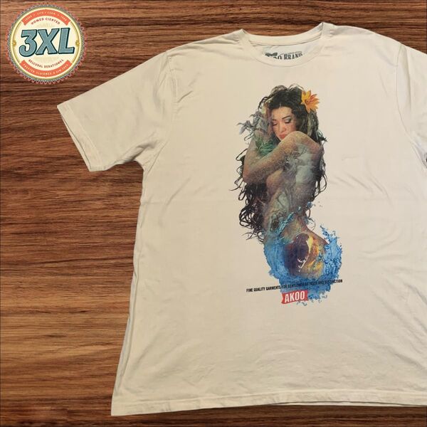 【US古着】ベージュ/クリーム 3XL アート アニマル 花 Tシャツ 半袖 プリント メンズ レディース