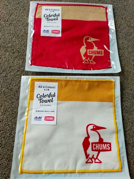 2枚 チャムス タオル CHUMS ハンカチ 赤、白