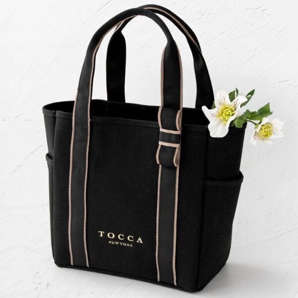 トッカ TOCCA POINT OF RIBBON CANVASTOTE キャンバス トートバッグ ハンドバッグ ブラック