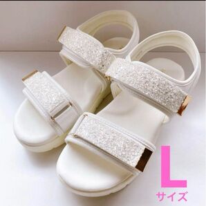 しまむら ホワイト グリッター スポーツサンダル スポサン キラキラ 軽量 白