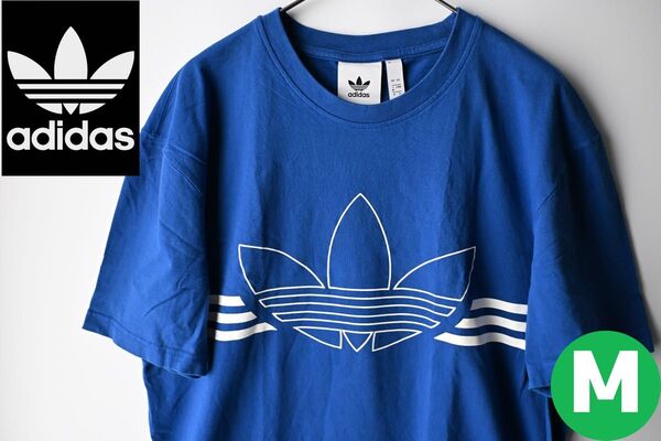アディダスオリジナルス Tシャツ 半袖 Mサイズ トレフォイルロゴ ブルー 古着 adidas ビッグロゴ トレフォイル