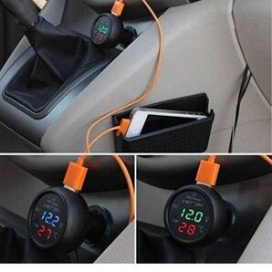 3in1デジタル電圧計温度計USBカーチャージャー プラグアンドプレイ ディスプレー (グリーン+レッド)