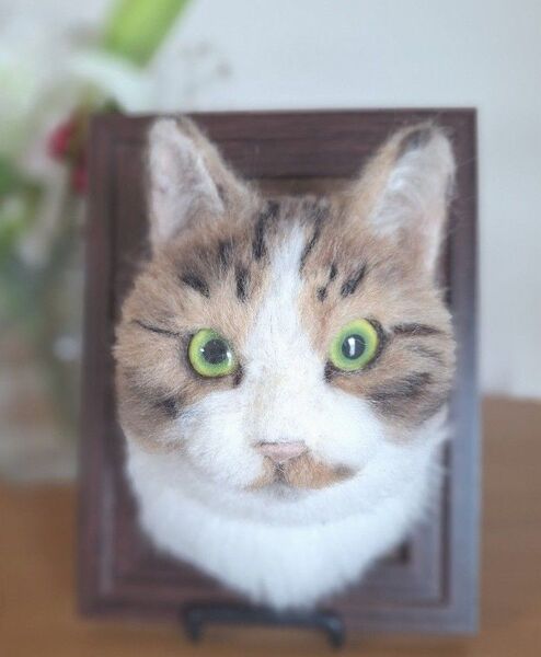 羊毛フェルト フォトフレーム 猫 ハンドメイド 羊毛フェルトリアル猫 猫 羊毛フェルト