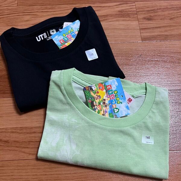 【新品未使用】ユニクロ あつまれどうぶつの森 DAL Tシャツ 160サイズ 2枚セット タグ付き ブラック グリーン kids