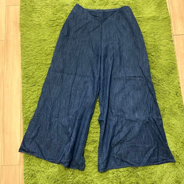 イマージュ デニム風 ガウチョ パンツ ロングスカート イージーパンツ 涼しい 横チャック