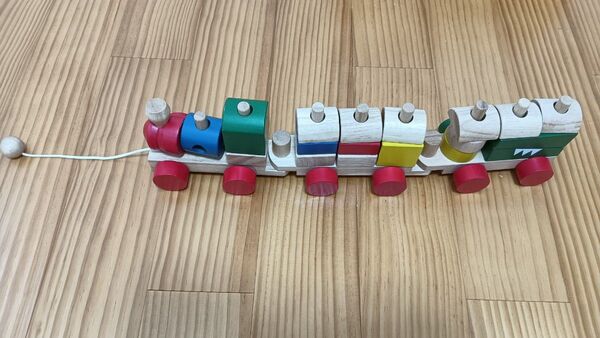 ★美品★機関車 積み木 木製 知育玩具 木のおもちゃ