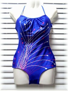 Swim Suit　日本製　バッククロス　ワンピース水着　9号/M　光沢生地　ブルー