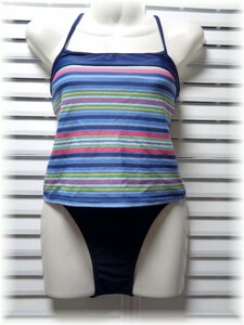 UNIQLO separate swimsuit 9 number /M navy × colorful border 