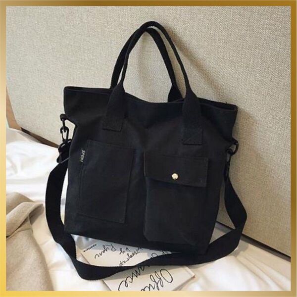 大容量 ショルダーバッグ マザーズバッグ キャンバス トートバッグ 2way 黒