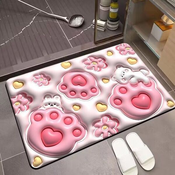 3D バスマット 珪藻土 60×40 立体的 吸水 軽量 洗える 速乾 肉球柄