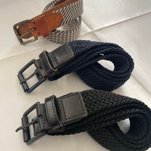 H&M メンズベルト 3本セット ブラック ネイビー 柄