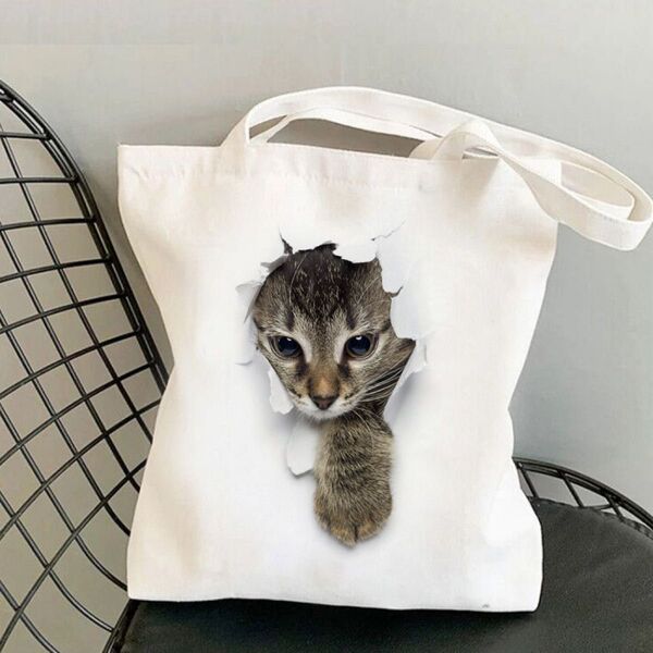 新品 大人気 トートバッグ ハンドバッグ 猫 カジュアル ホワイト 個性派 かわいい おしゃれ エコバッグ 未使用