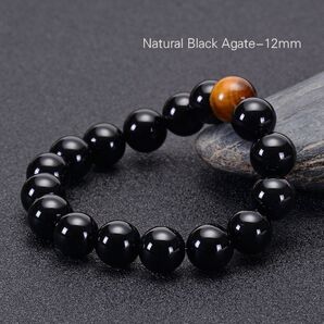 【新品】 12mm ブラックオニキス タイガーアイ ブレスレット 数珠 開運 パワーストーン おしゃれ 人気 未使用