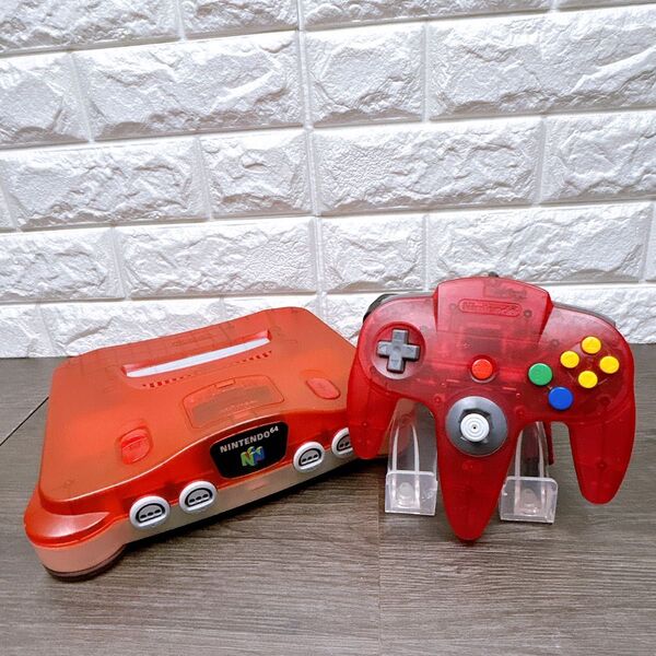 【N64】Nintendo64 クリアレッド 本体一式 すぐ遊べる