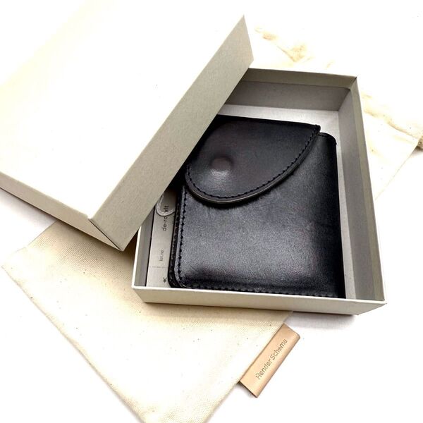 ★箱付き・美品★ Hender Scheme エンダースキーマ ロウ引き 2つ折り財布 ブラック コンパクトウォレット