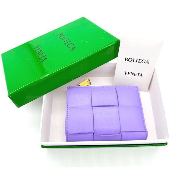 ★RFID搭載・美品★BOTTEGA VENETA ボッテガ ヴェネタ カセット 折り財布 パープル 紫 箱付き
