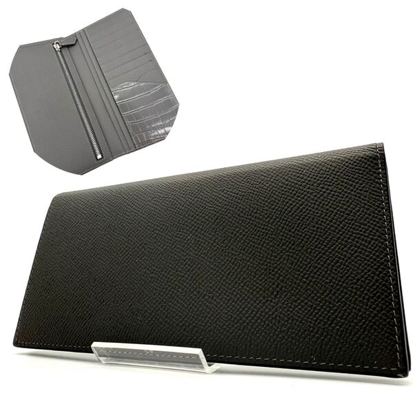★希少・美品★BONAVENTURA ボナベンチュラ 長財布 二つ折り エンボスクロコ ノブレッサレザー グレー