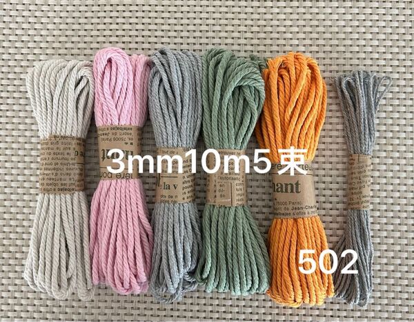 マクラメ糸★3mm10m5束★502 おまけ付き お試しに