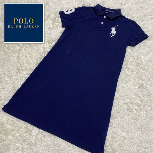 POLO RALPH LAUREN ポロシャツワンピース 刺繍ロゴ ネイビー S ラルフローレン 半袖