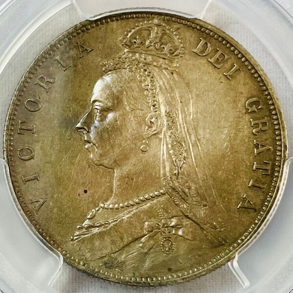 希少 イギリス 1/2クラウン 銀貨 1887 PCGS AU Details