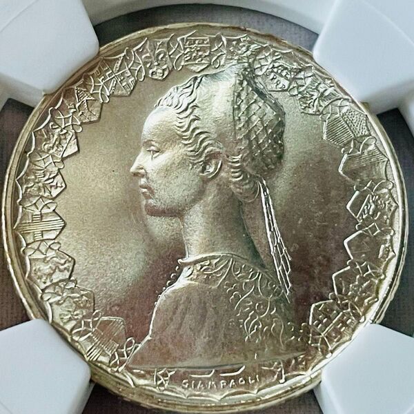 ルネッサンス様式の貴婦人 銀貨 イタリア 1970 500リラ MS66