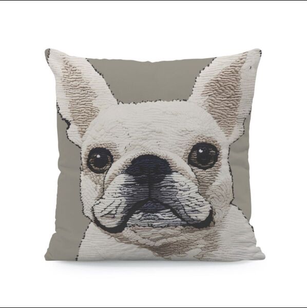 クッションカバー フレンチブルドッグ 犬 インテリア ソファー 刺繍風 プリント