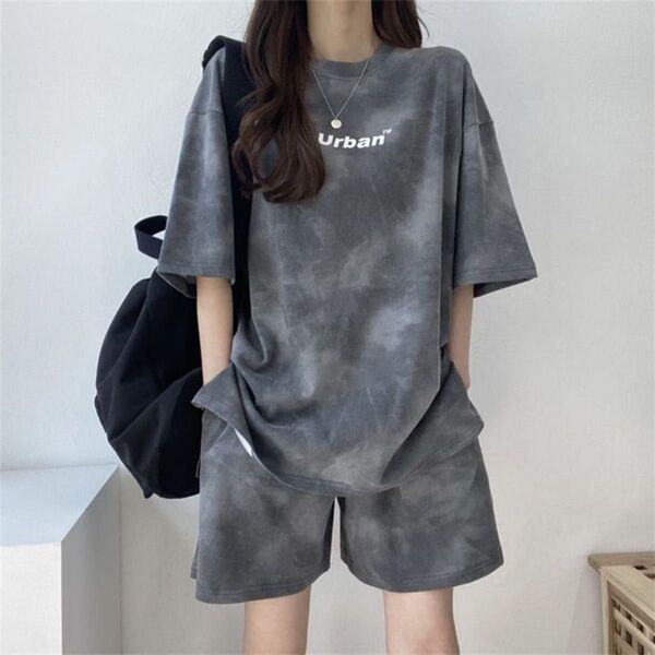 韓国 セットアップ グレー タイダイ柄 ルームウェア ゆったり