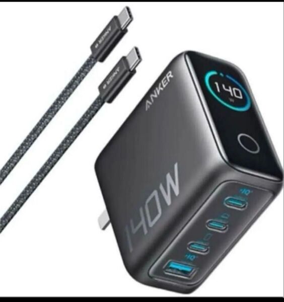 新品未使用 Anker Zolo 4 ポート 140W 壁面急速充電器モニター搭載 240Wのケーブル付き